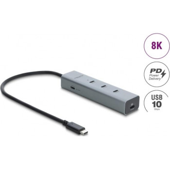 Delock 5 portin USB Type-C™ 10 Gbps -keskitin 8K-videolähdöllä ja PD 3.0 100 wattia (64379)