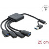 Delock 4 portin USB 5 Gbps -kaapelikeskitin USB Type-C™- tai USB Type-A -pistokkeella 2 x USB Type-A -liitäntään + 2 x USB Type-C™ -liitäntään - 25 cm (64375)