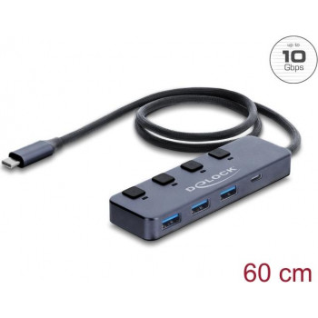 Delock USB 10 Gbps -keskitin, 3 x USB Type-A ja 1 x USB Type-C™ -liitäntä, kytkimellä (64384)