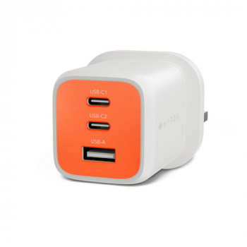 Targus HyperJuice Flex 65W GaN -laturi, 3 liitäntää (2x USB-C, 1x USB-A), EU-pistoke, sinooperinpunainen