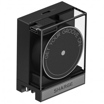 SHARGE sisäänvedettävä 65-GaN-laturi, 65 W, 2x USB-C, integroitu USB-C-kaapeli, musta