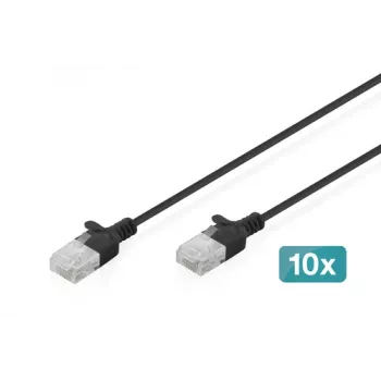 DIGITUS Slim Cat6 U/UTP patchkaapeli RJ45, 0,3 m, musta, LSZH, 10 kpl:n pakkaus