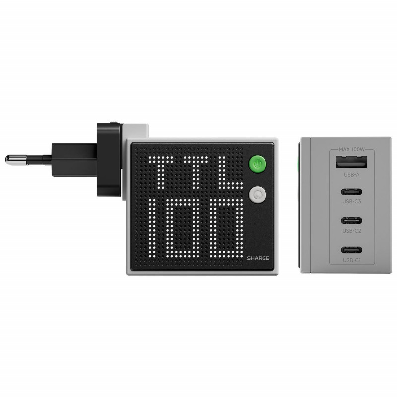 SHARGE Pixel 100 GaN laturi, 100W, 3x USB-C, 1x USB-A - harmaa