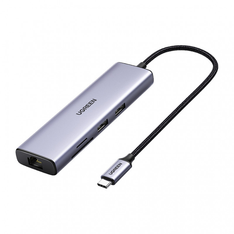 UGREEN 60515 7-in-1 USB-C-moniporttisovitin, 4K HDMI, gigabit Ethernet, 100 W PD, harmaa