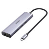 UGREEN 60515 7-in-1 USB-C-moniporttisovitin, 4K HDMI, gigabit Ethernet, 100 W PD, harmaa
