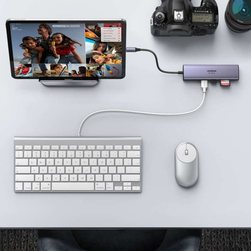UGREEN 60515 7-in-1 USB-C-moniporttisovitin, 4K HDMI, gigabit Ethernet, 100 W PD, harmaa