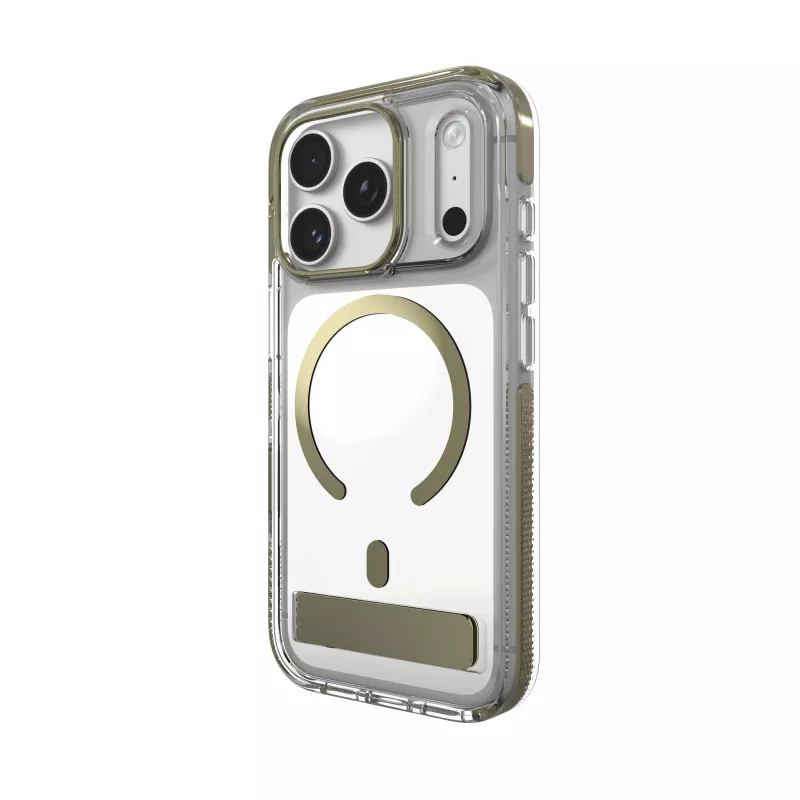 Zagg Santa Cruz Snap Metallic kuori jalustalla iPhone 18 Pro / 17 Pro, kulta