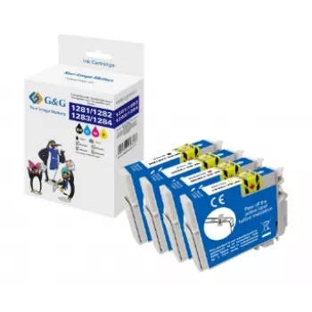 G&G yhteensopiva mustesuutinpatruunoiden monipakkaus Epson T1285 (C13T12854012), musta/syaani/magenta/keltainen