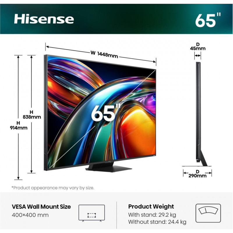 Hisense 65UR9S 65 tuuman RGB Mini LED 4K 170Hz VRR televisio (2026)