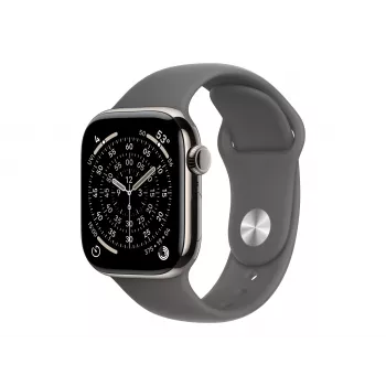 Apple Watch Series 11 GPS + Cellular 42 mm titaanikuori luonnonvärinen ja urheiluranneke harmaa – S/M