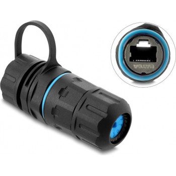Delock kaapeliliitin RJ45 naaras - RJ45 naaras Cat.6A M20 x 1,5 mm kierteellä ja sulkukorkilla, kotelo IP68 pöly- ja vesitiivis (91840)