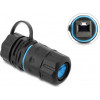 Delock kaapeliliitin RJ45 naaras - RJ45 naaras Cat.6A M23.5 x 1.5 mm kierteellä ja korkilla, kotelo IP68 pöly- ja vesitiivis (91841)
