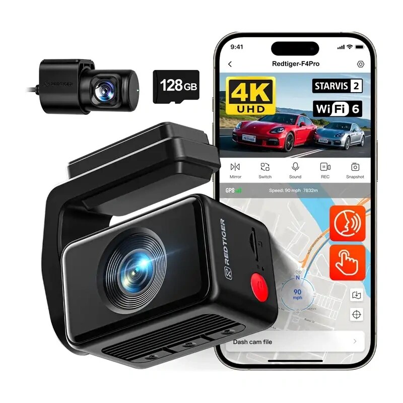 REDTIGER F4 Pro WiFi 4K + 1080p 128GB autokamera