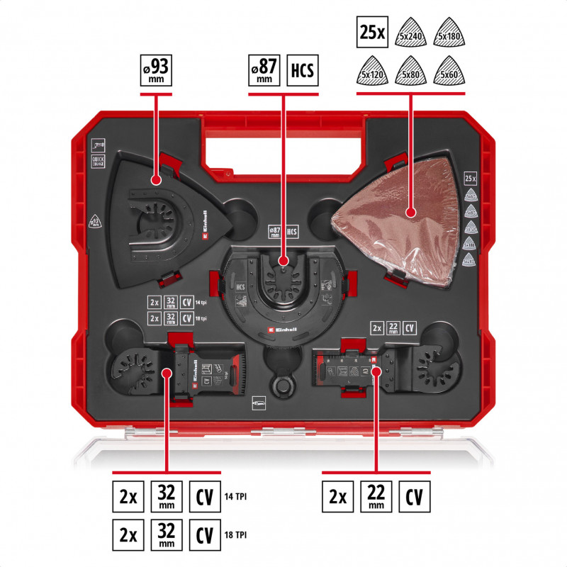 Einhell 708136 monitoimityökalun lisätarvikesarja, 35 osaa, XL-PLUS-CASE-laukussa
