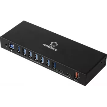 Renkforce RF-7403762 USB-keskitin 10 porttia USB-A, USB-C® USB 3.2 Gen1 5 GBit/s teollisuuskäyttöön musta RF-IH10-100