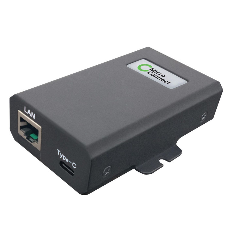 Microconnect POEINJ-60W-USBC Gigabit-PoE-injektori, IEEE 802.3af/802.3bt, 100 m, musta