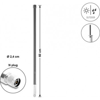 Delock WiFi 5800 MHz antenni N-liitin 10 dBi ympärisäteilevä kiinteä ulkokäyttöön harmaa 60 cm (60767)