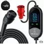 Qoltec kannettava EV-laturi sähkö- ja hybridiautoille, 2-in-1-säätö, Type 2, 7 kW, 230 V, CEE 32 A, LED, 5 m