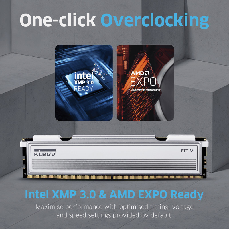 KLEVV Fit V 32GB (2x16GB) DIMM 6000MHz CL28 -muistisarja, musta (KD5AGU880-60B280F)