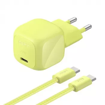 Belkin BOOST Charge USB-C/USB-C 30W PD -laturi PPS-tuella, Citrus + 2 m USB-C-kaapeli (WCA008KQ2MGR-B6)