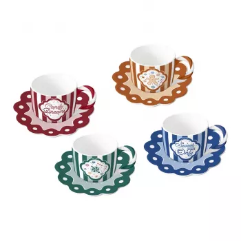 Bialetti Candyland 4 kupin ja aluslautasen setti 80 ml