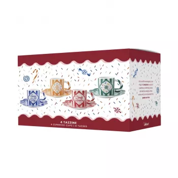 Bialetti Candyland 4 kupin ja aluslautasen setti 80 ml