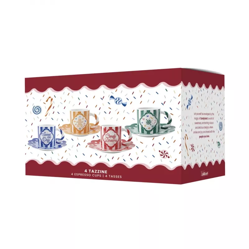 Bialetti Candyland 4 kupin ja aluslautasen setti 80 ml
