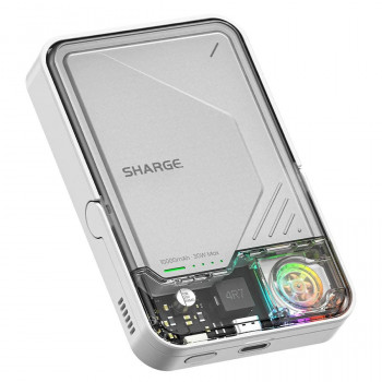 SHARGE ICEMAG 2 varavirtalähde, 10000 mAh, 15 W Qi2, 30 W USB-C, läpinäkyvä