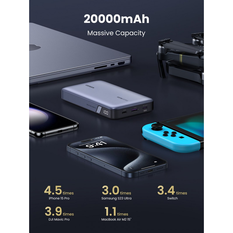 Ugreen PB720 varavirtalähde 20000 mAh, harmaa