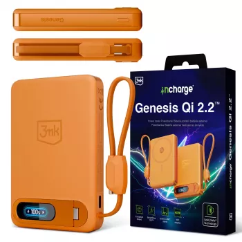 3mk incharge® Genesis Qi 2 25W langaton laturi + PD45W, integroitu USB-C-kaapeli, oranssi