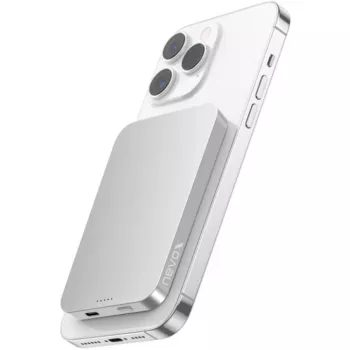 Nevox magneettinen langaton varavirtalähde Qi2, 5 000 mAh, hopea/valkoinen