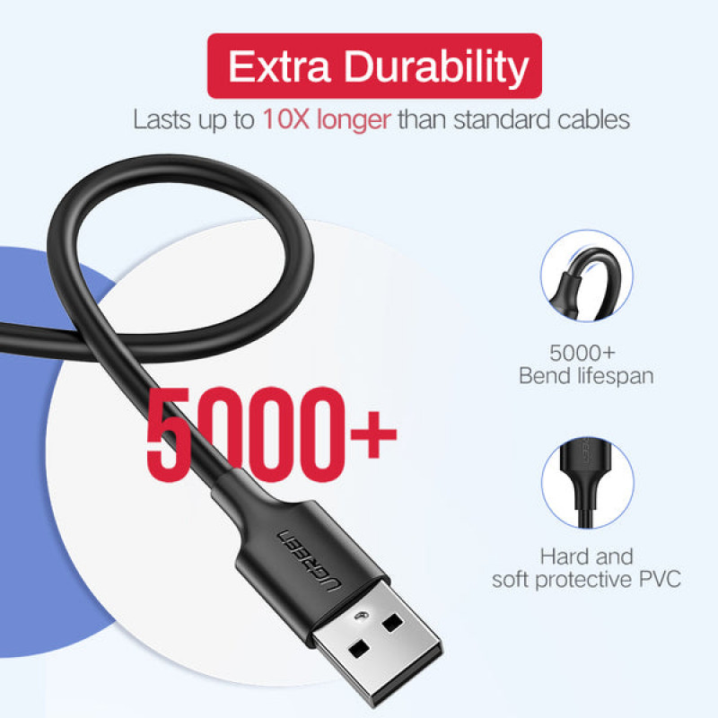 Ugreen USB-kaapeli USB-A - Micro-USB, 0,5 m, musta