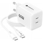 Forcell F-Energy GaN III Crystal Color VT-60 60W PD QC 4.0 2x USB-C seinälaturi valkoinen + kaapeli