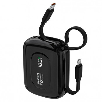 Dudao K32 varavirtalähde 22,5 W 10000 mAh integroidulla USB-C-/Lightning-kaapelilla – musta