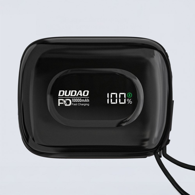 Dudao K32 varavirtalähde 22,5 W 10000 mAh integroidulla USB-C-/Lightning-kaapelilla – musta