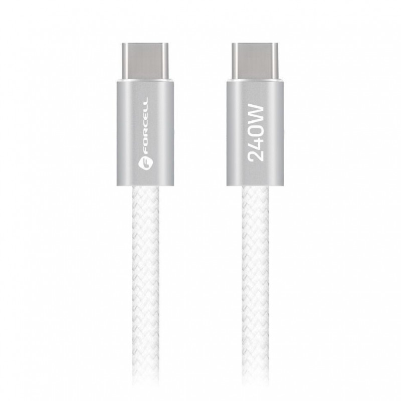 Forcell USB-kaapeli USB-C–USB-C, 2 m, 240 W, valkoinen