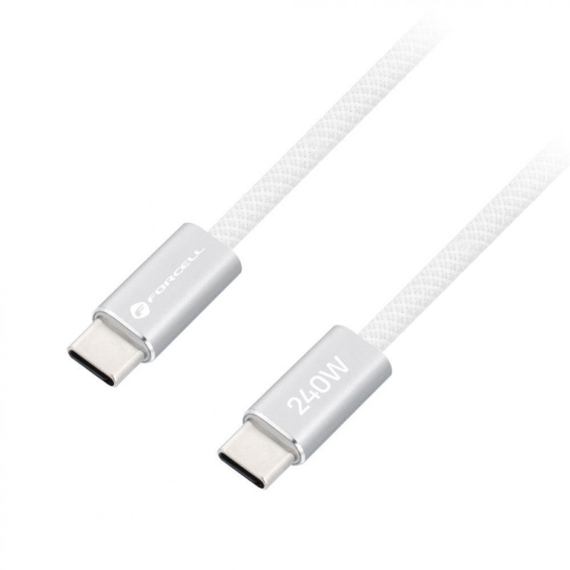 Forcell USB-kaapeli USB-C–USB-C, 2 m, 240 W, valkoinen