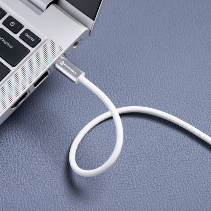 Forcell USB-kaapeli USB-C–USB-C, 2 m, 240 W, valkoinen