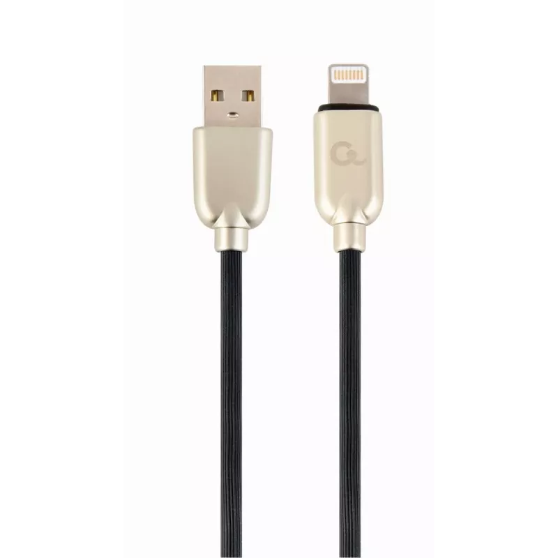 Gembird USB 2.0 -kaapeli USB-A-pistoke–Lightning-pistoke, kumipunottu, 1 m, musta (CC-USB2R-AMLM-1M)