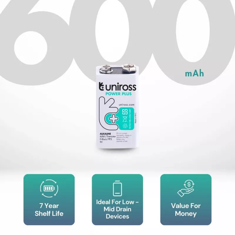 Uniross Power Plus -alkaliparisto 6LR61 9V 600mAh, 1 kpl