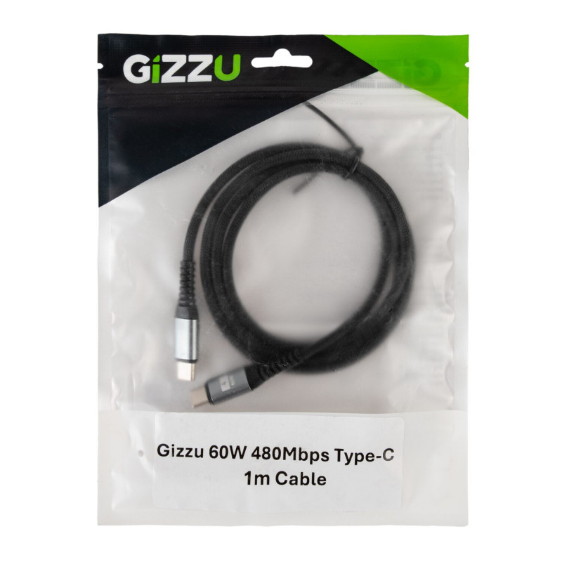 Gizzu USB-C - USB-C -kaapeli 60W 480Mbps, 1 m