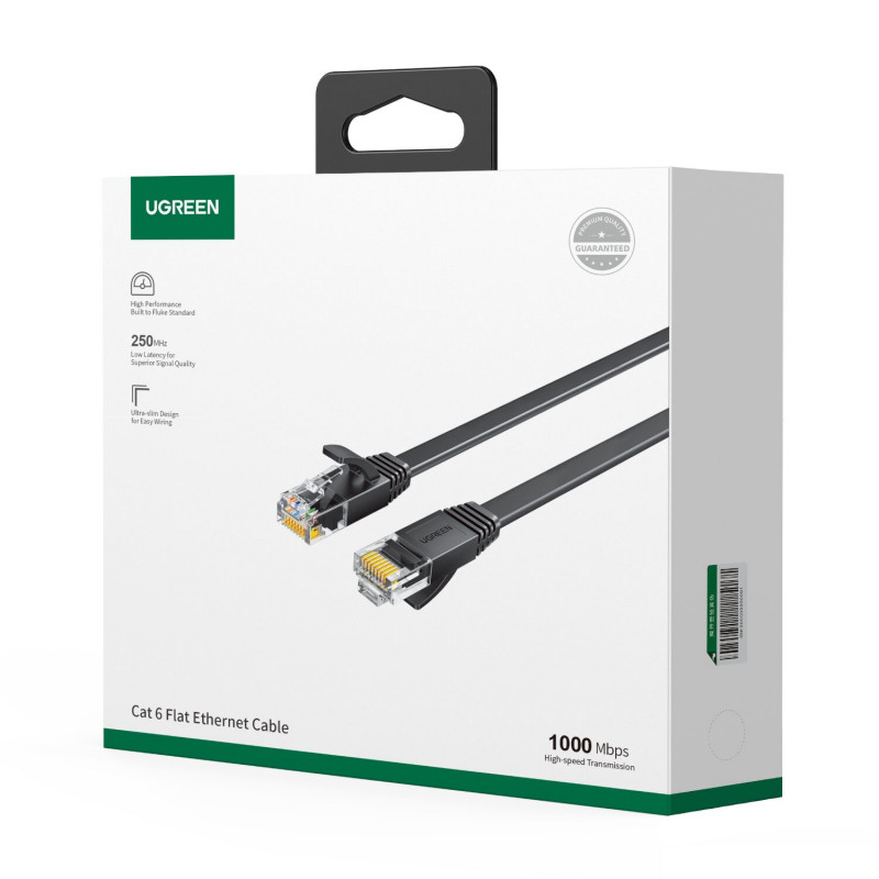 Ugreen litteä Cat6 U/UTP -verkkokaapeli RJ45, 0,5 m, musta