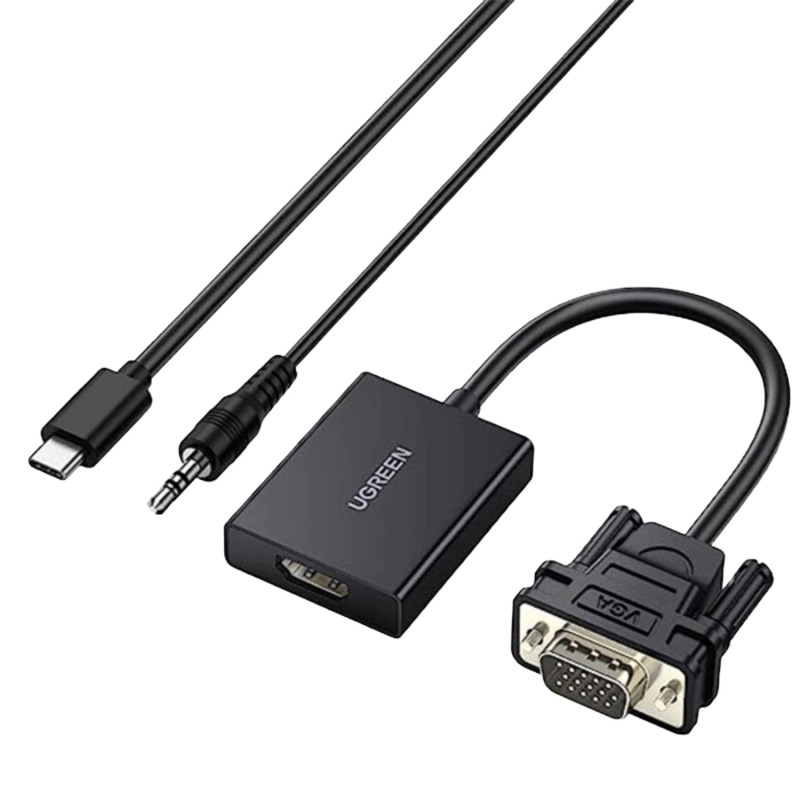 UGREEN CM513 VGA-HDMI-muunnin, uros naaras, 1080p Full HD, musta