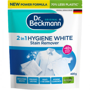 Dr. Beckmann tahranpoistojauhe vaaleille tekstiileille Hygiene White 2in1, 400 g
