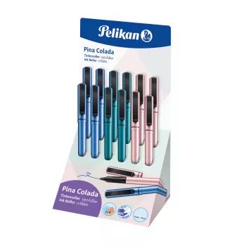 Pelikan Pina Colada rollerball-kynä, 12 kpl:n display, metallikotelo ja -hattu, musta (605502)