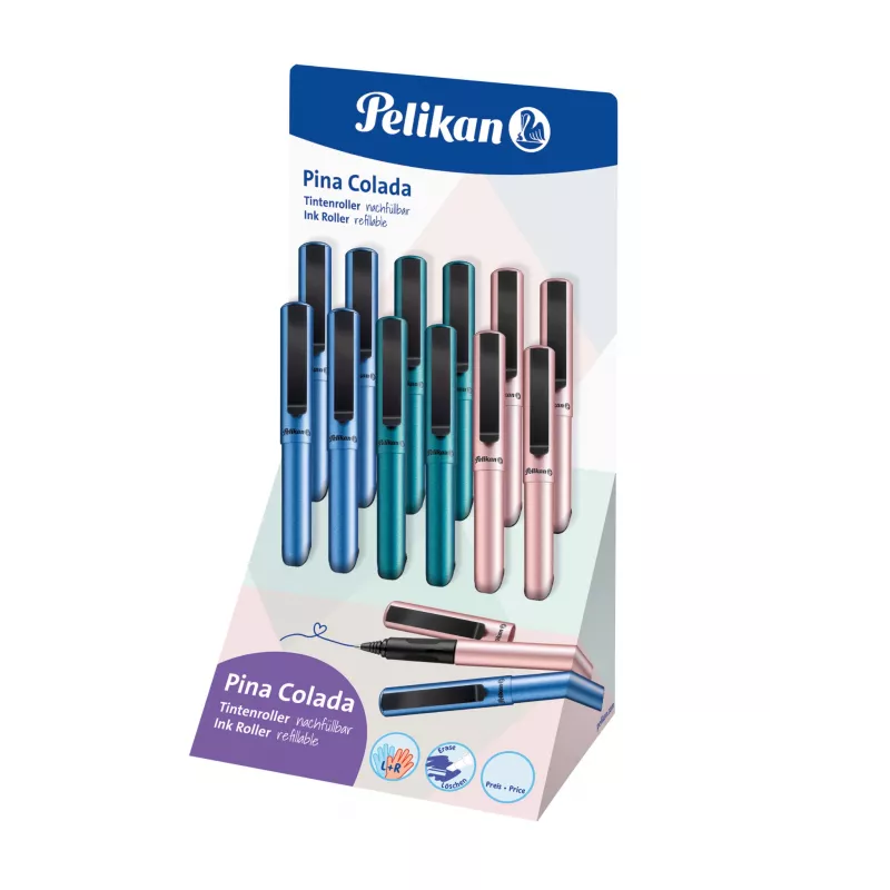 Pelikan Pina Colada rollerball-kynä, 12 kpl:n display, metallikotelo ja -hattu, musta (605502)
