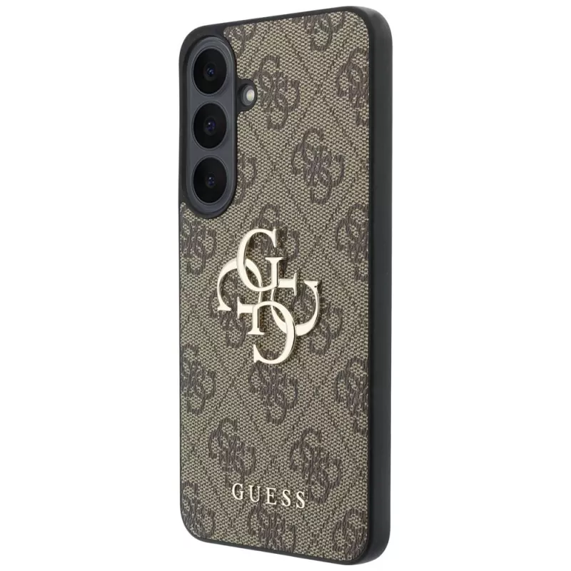 Guess Leather 4G Metal Logo -kotelo Samsung Galaxy S26 FE -puhelimelle, ruskea