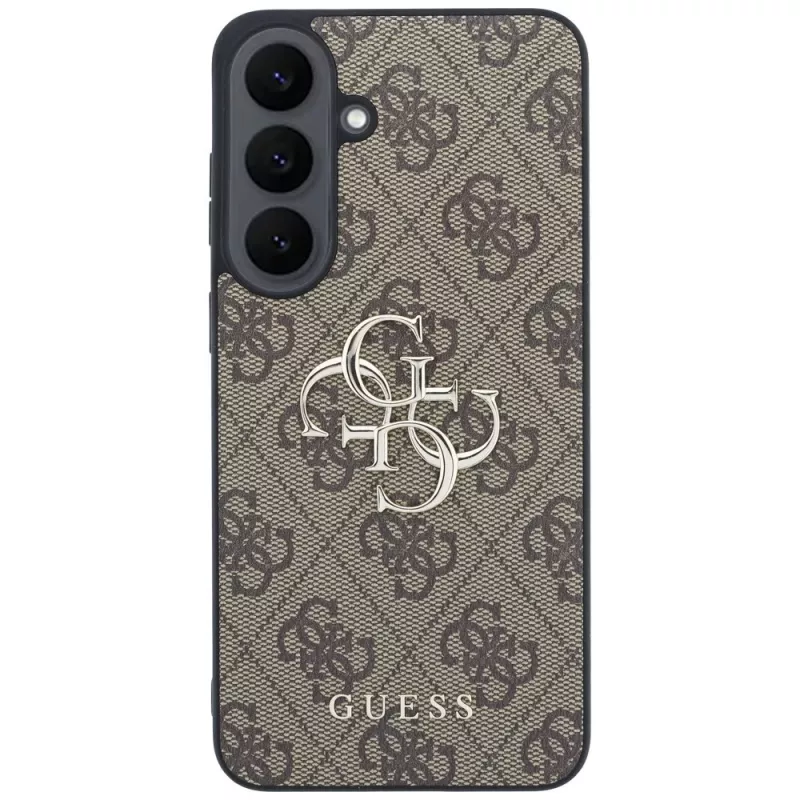 Guess Leather 4G Metal Logo -kotelo Samsung Galaxy S26 FE -puhelimelle, ruskea