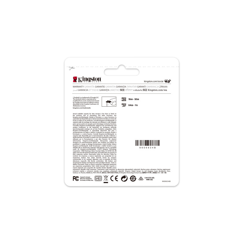 Kingston microSDXC-muistikortti 64 GB, UHS-I (SDCS2/64GBSP)