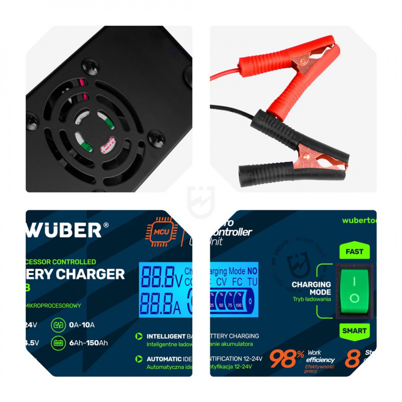 Wuber W14018 mikroprosessori-autonakkulaturi, 10 A, 6-150 Ah, 2-24 V